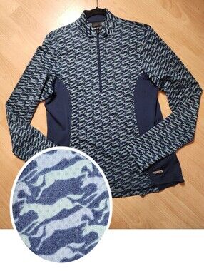 Kerrits Horse Pattern 1- Pocket 1/4 Zip Long Sleeve Ice Fil Riding Shirt Size M